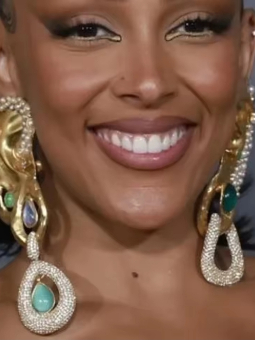 ID RATHER BE FAMOUS INSTEAD. Gold Drop Earrings with Turquoise and EmeralD
